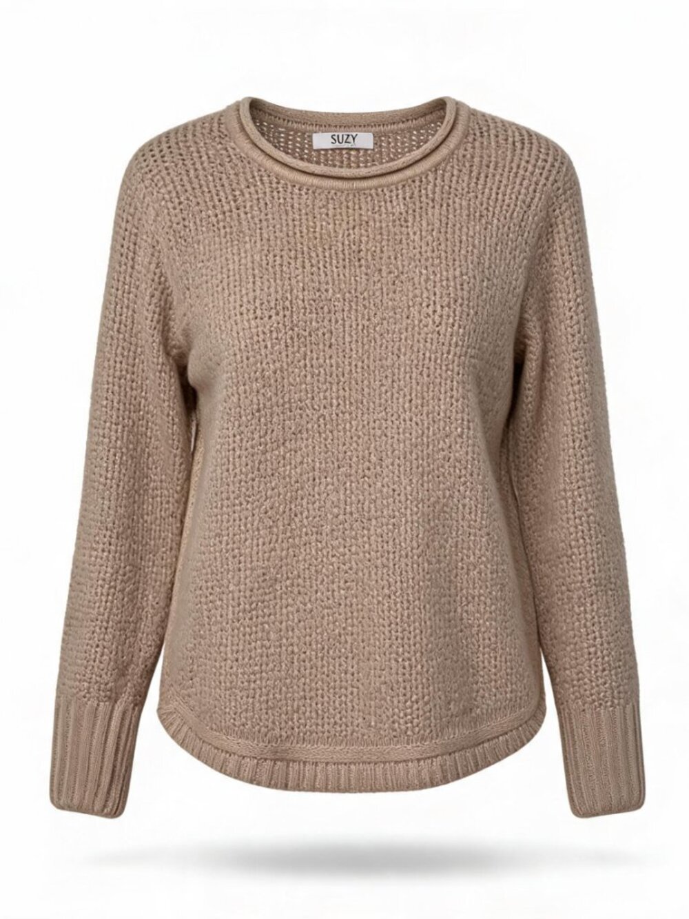 Suzy Shier Women's Crewneck Knit Sweater in Beige